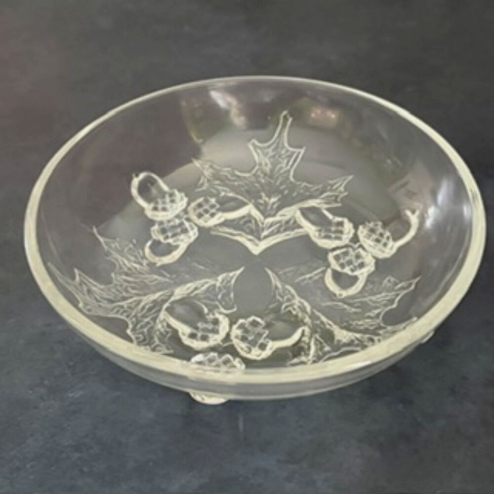 Vintage Federal Glass Acorn Oak Leaf Clear Pressed Glass 6" Footed Bowl